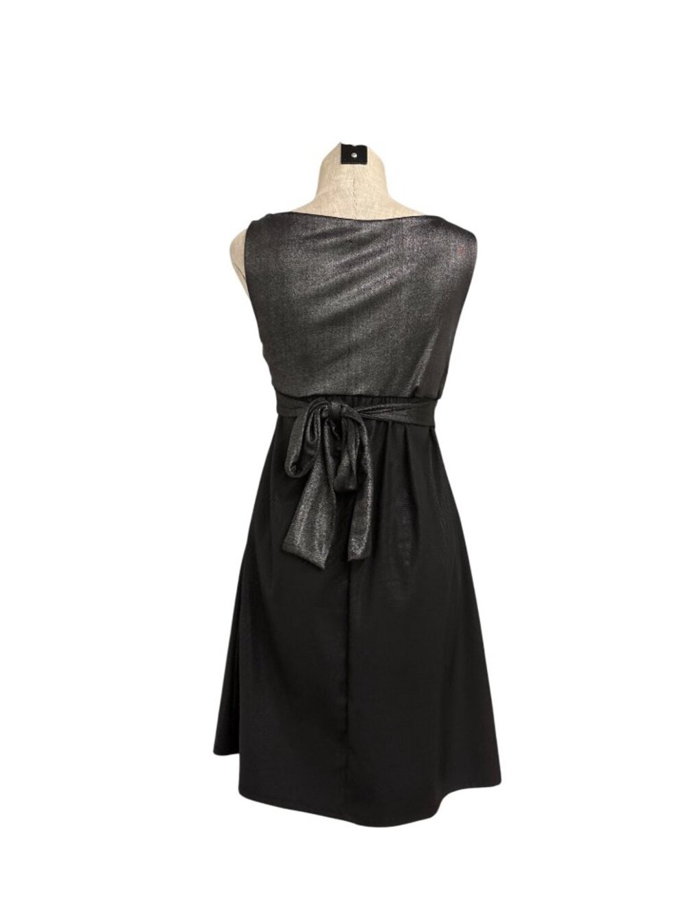 Max Rave Black Metallic Silver Empire Waist Dress With Tie-Back Design Size S - Picture 2 of 11